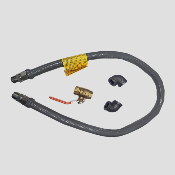 Cooking Station 3/4" Stainless Steel Gray PVC Coated Flex Hose 36", with Ball Valve, 2 - 90° Galvanized Elbows 247 Propane | Miami, FL