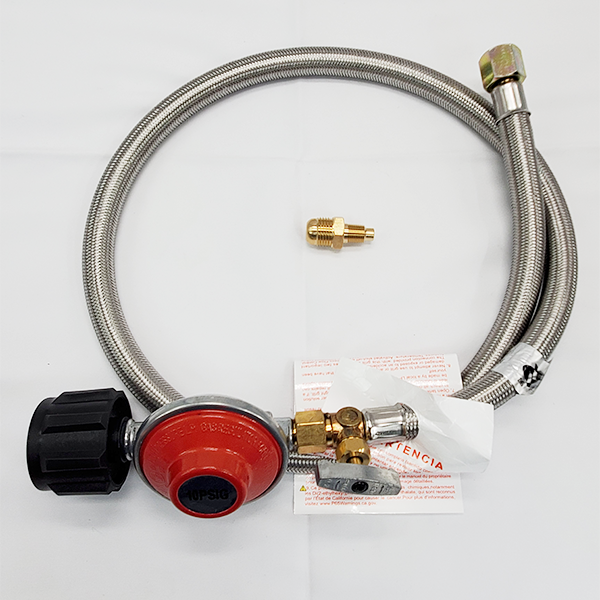 Cooking Station 10 PSI High Pressure Regulator w/ QCC1 Propane Tank Connection, 5' Stainle 247 Propane |Miami, FLss Steel Braided Hose, 3/8" Female Flare Swivel Connection With Orifice Fitting 3/8" Flare X 1/8" MNPT