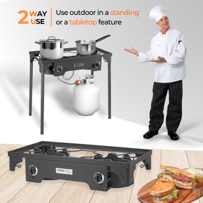 High Pressure Double Burner Propane Camp Stove with Windscreen – Portable Outdoor Gas Cooker | 24/7 Propane