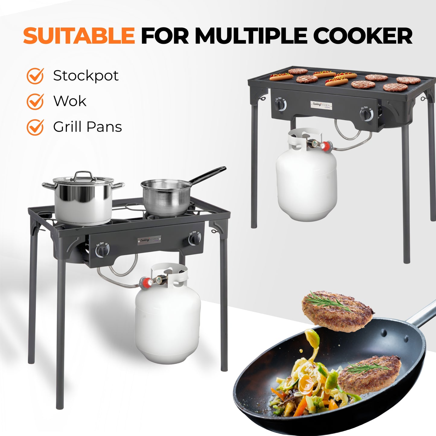 High Pressure Double Burner Propane Camp Stove with Windscreen – Portable Outdoor Gas Cooker | 24/7 Propane
