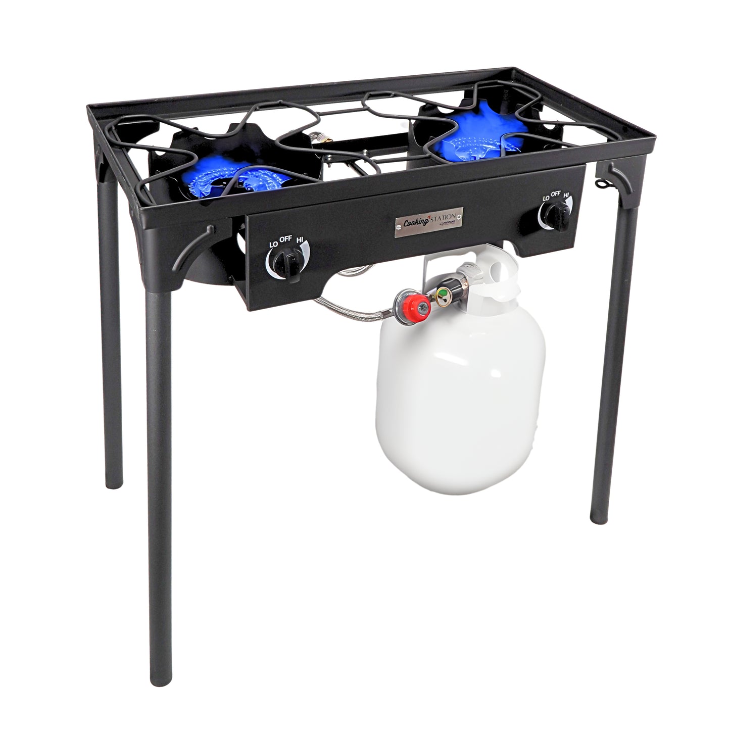High Pressure Double Burner Propane Camp Stove with Windscreen – Portable Outdoor Gas Cooker | 24/7 Propane