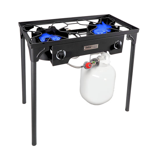 High Pressure Double Burner Propane Camp Stove with Windscreen – Portable Outdoor Gas Cooker | 24/7 Propane