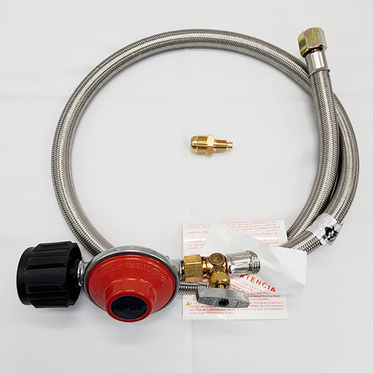 Cooking Station 10 PSI High Pressure Regulator w/ QCC1 Propane Tank Connection, 5' Stainle 247 Propane |Miami, FLss Steel Braided Hose, 3/8" Female Flare Swivel Connection With Orifice Fitting 3/8" Flare X 1/8" MNPT